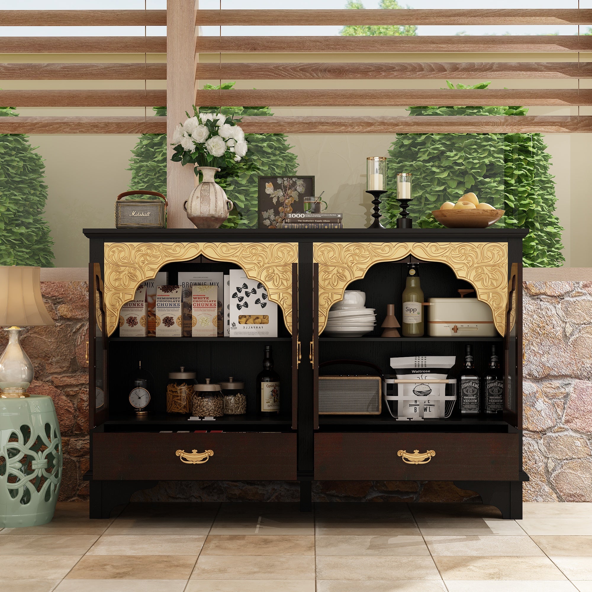 Elegant Soild Wood Modern Sideboard With 2 Doors And 2 Drawers, 39.4” Storage Cabinet With Adjustable Shelves, Versatile Console Table For Living Room Or Dining Room