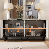 63" Modern Minimalist White 4-Door Storage Cabinet for Living Room and Entryway
