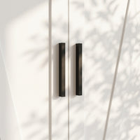 59.8" Modern Farmhouse White 4-Door Wardrobe with Geometric Slat Doors, 4 Drawers and Black Handles
