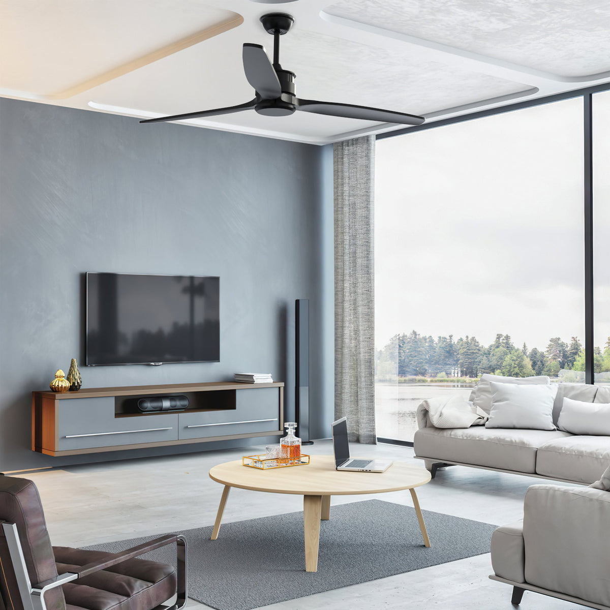 59.8" Modern Minimalist Outdoor Ceiling Fan with DC Motor, 6 Speeds and Remote Control