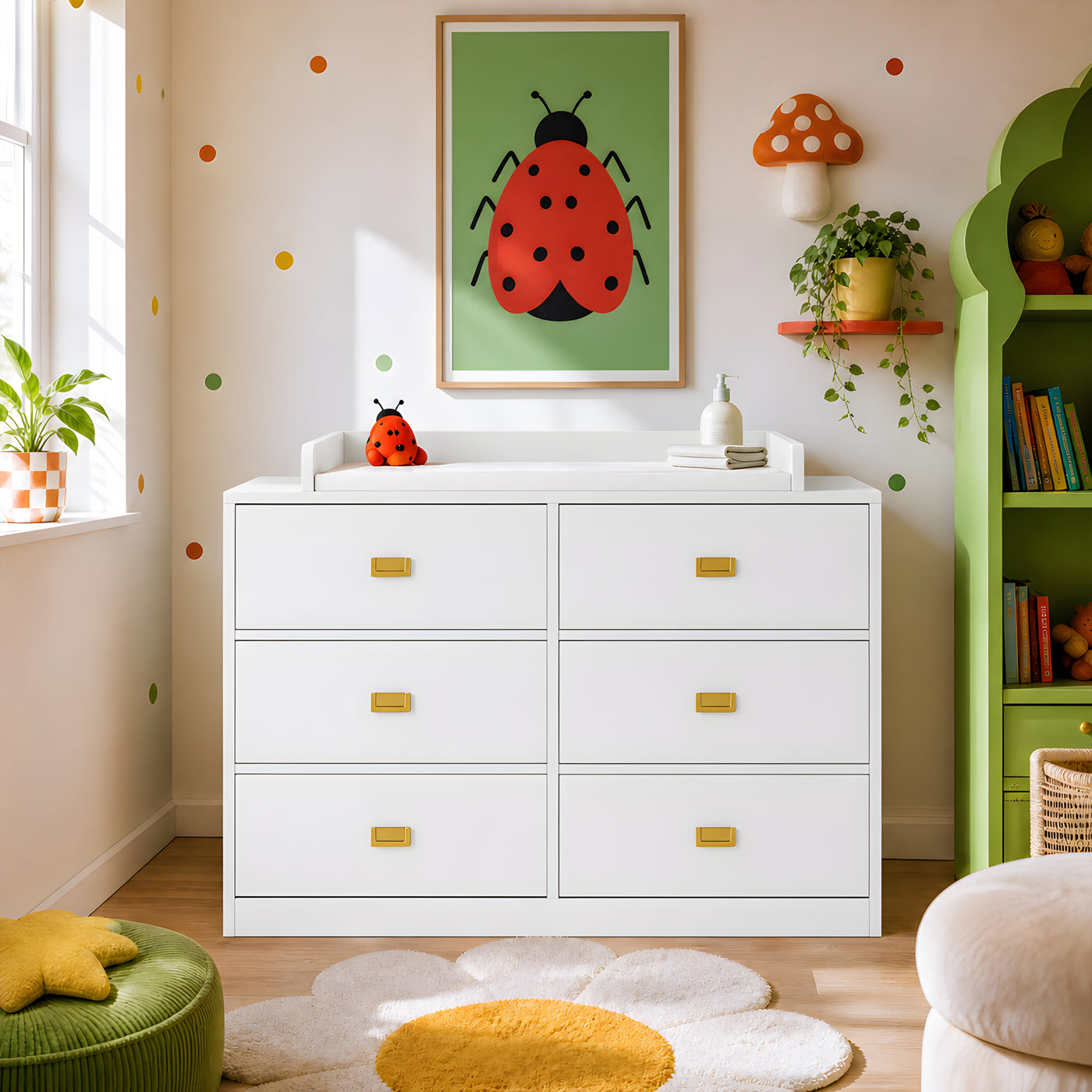 45.1" Modern White/Gray Changing Table Nursery Dresser with 6 Drawers
