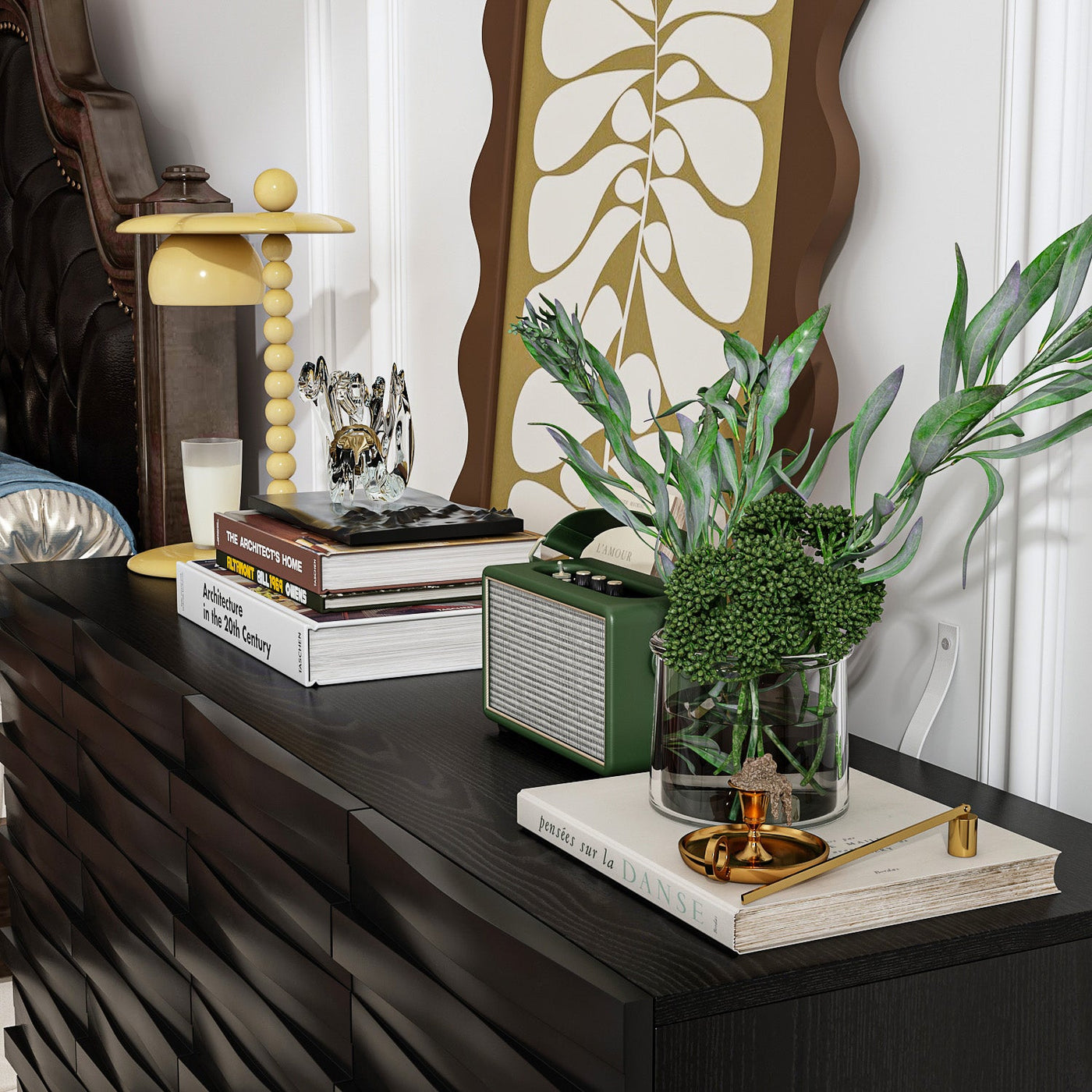 55.1" Modern Minimalist Black Buffet Cabinet with Storage