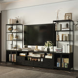 110" Modern Black TV Stand Entertainment with Ample Storage And Space Sound Bar Shelf