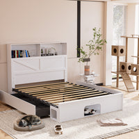 80.7" Modern Beige Storage Bed with USB Port and Light Strip