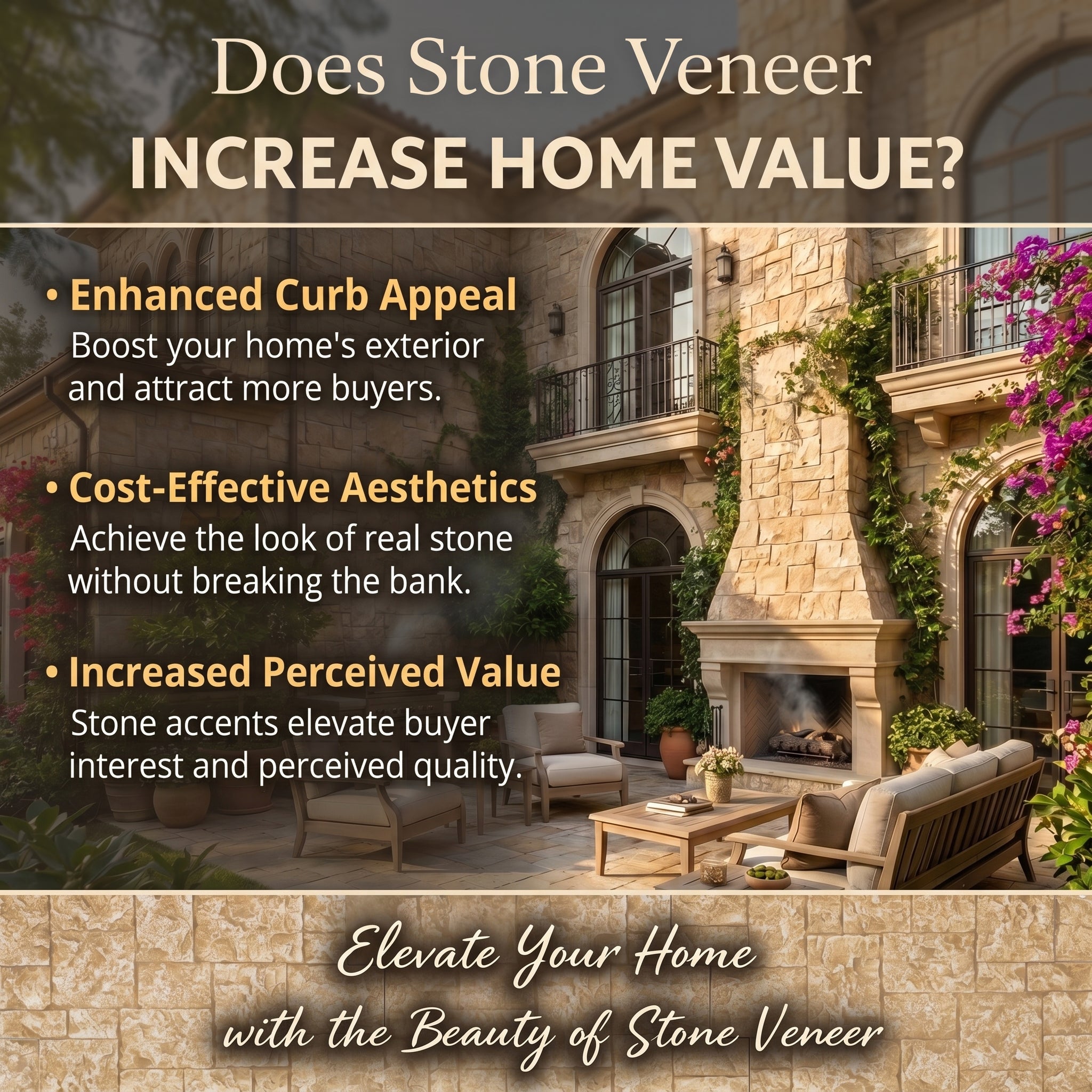 Beige Square Faux Stone Wall Panel Set of 9, Lightweight Indoor & Outdoor Decor Wall Panels