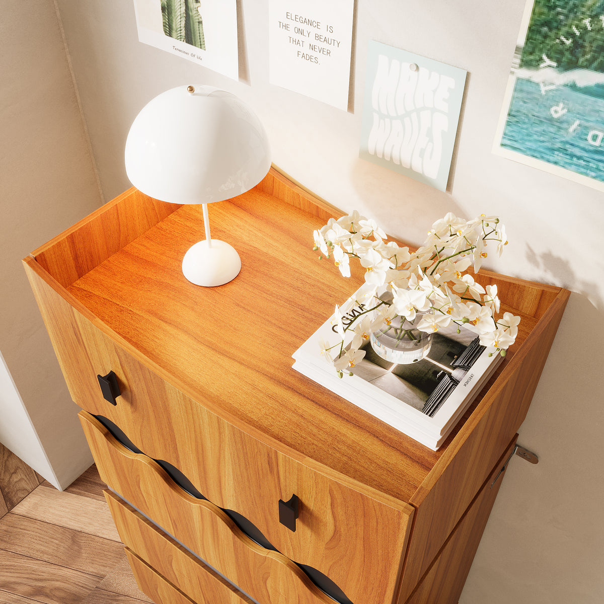 23.6" Playful Brown Monster-Themed Storage Cabinet with 4 Drawers