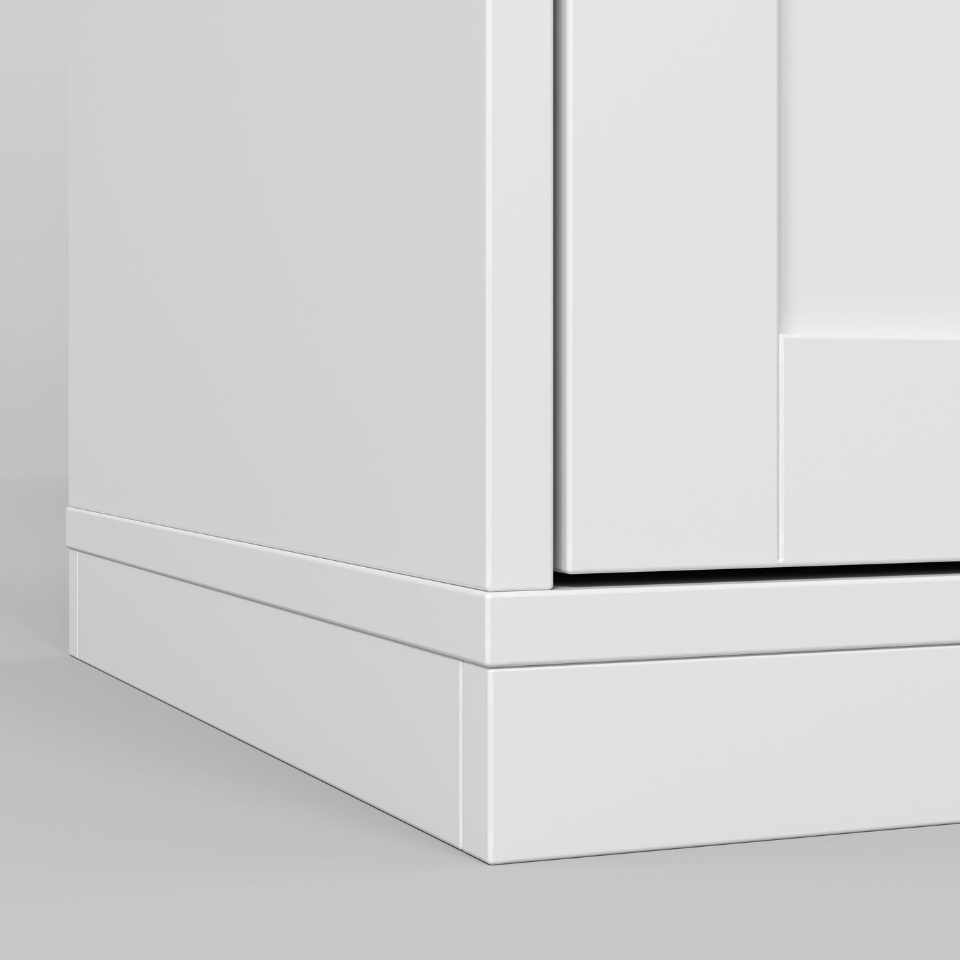 White garage storage cabinet with countertop, tool wall, and lower doors