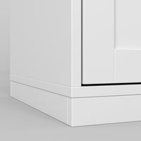 White garage storage cabinet with countertop, tool wall, and lower doors