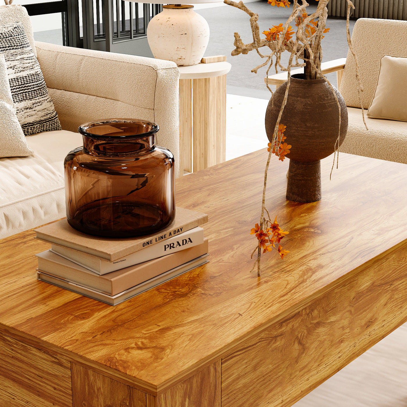39.4" Traditional Brown Coffee Table with 4 Hidden Compartments