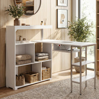 43.3" Modern White Manicure Table with Built-In Dust Collector and Rotating Storage Shelves