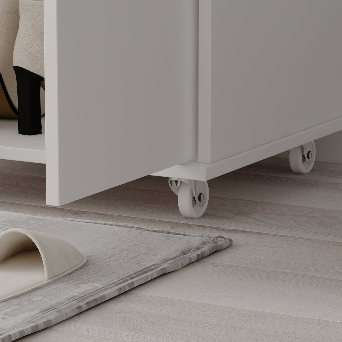 Large Shoe Cabinet with 2 Doors and Wheels 8-Tier Storage Shelves Wood Shoe Organizer Storage Cabinet