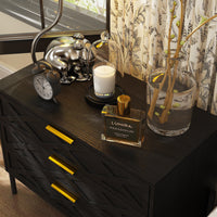 31.5" Modern Black 3-Drawer Nightstand with Metal Legs
