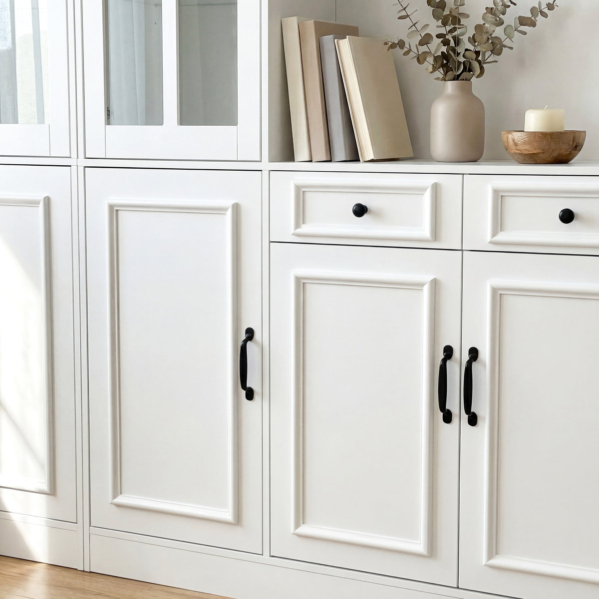 141.7 inch Extra Wide White Filing Storage Cabinet with 9 Glass Doors and 2 Drawers