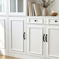 Sofna 141.7" Extra Wide White Filing Storage Cabinet with 9 Glass Doors and 2 Drawers