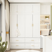 Family Cabinet Wardrobe Bedroom Armoire Home Closet 4 Doors and Drawers