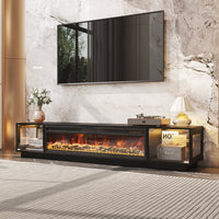 78.7" Modern Black TV Stand Media Console with Glass Doors