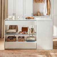 47.2" Modern White Closet Island with Strong Storage and Glass Top