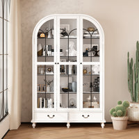 50" Modern Classic White Arched 5-Tier Bookcase With Glass Doors And Drawers