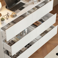 51.2" Modern Minimalist White/Black L-Shaped Rotatable Dresser Writing Table with 6 Drawers