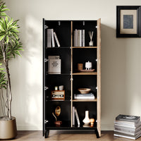 31.4" Modern Black Display Cabinet with 8-Color LED Lighting and Push-to-Open Doors