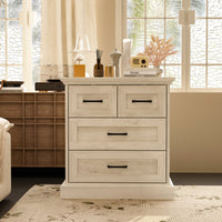 23.6" Modern Rustic Natural Accent Chest with 4 Drawers and Black Metal Handles