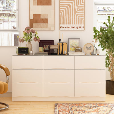 63" Elegant White 9-Drawer Dresser with Recessed Pulls