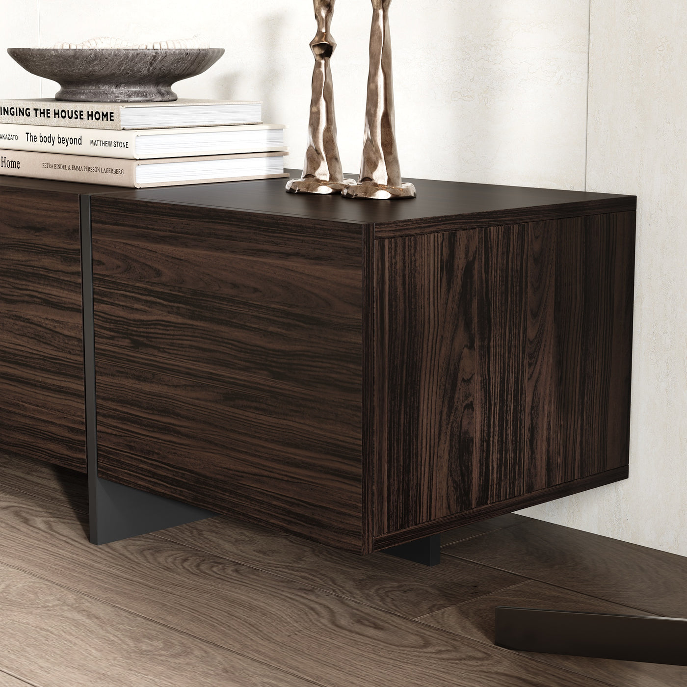 95.7" Modern Rustic Dark Brown Entertainment Center with 4 Pull-Down Doors