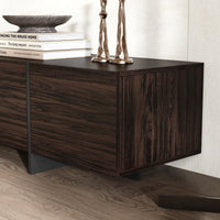 95.7" Modern Rustic Dark Brown Entertainment Center with 4 Pull-Down Doors