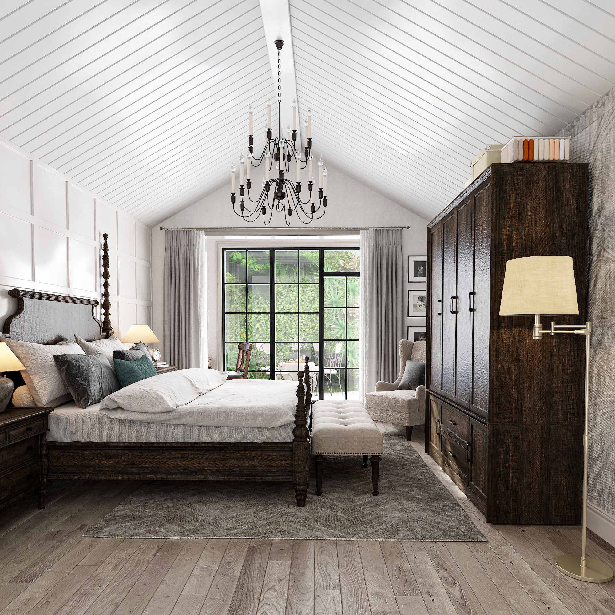 62" Wide 6 Doors 2 Drawers Wood Grain Wardrobe Armoire