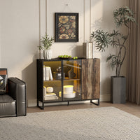 47.2" Black Sideboard Buffet Cabinet with LED Lights and Glass Doors