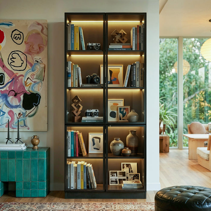 31.5" Modern 5-Tier Display Cabinet with LED Lights and Tempered Glass Doors