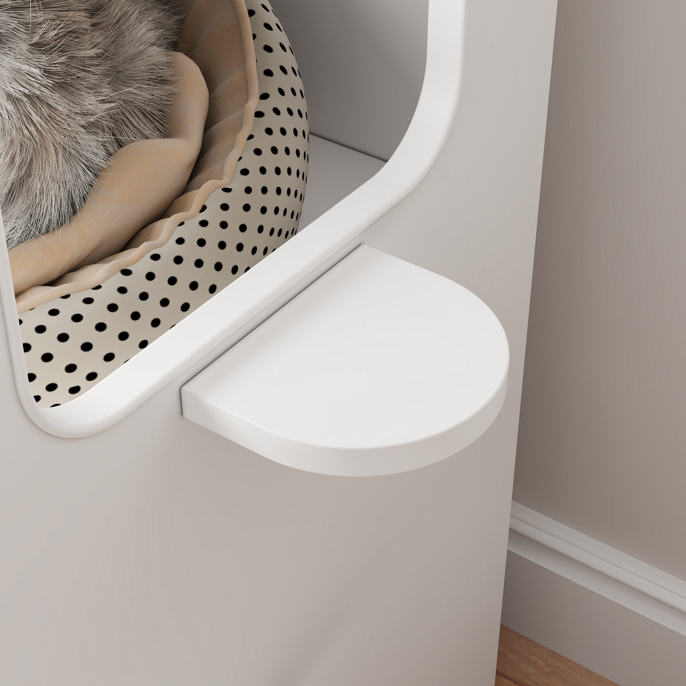 21.7" Modern White Multi-Functional Cat Condo Cabinet with Feeding Station and Storage