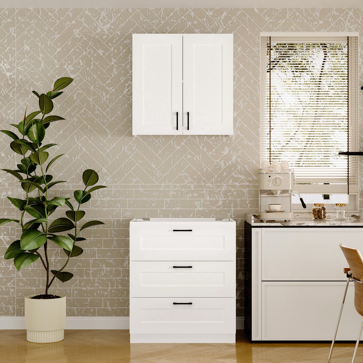 29.9" 2-Piece Shaker-Style Kitchen Cabinet Set with 3 Drawers