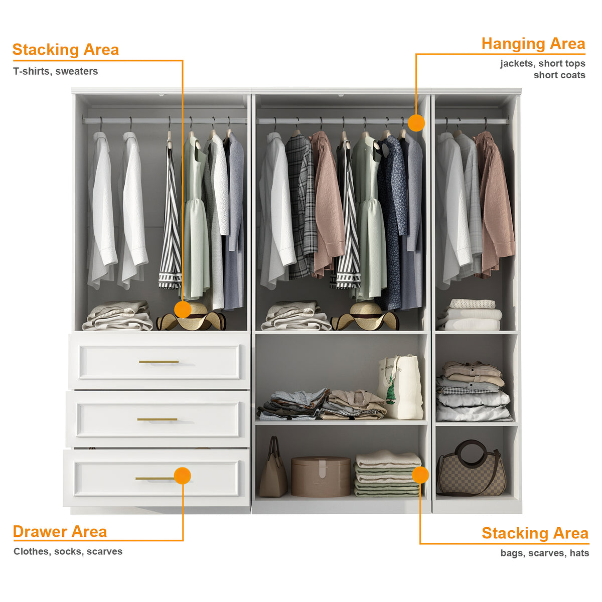 Rena 79.3" Luxe White Armoire with 8 Doors and 3 Drawers