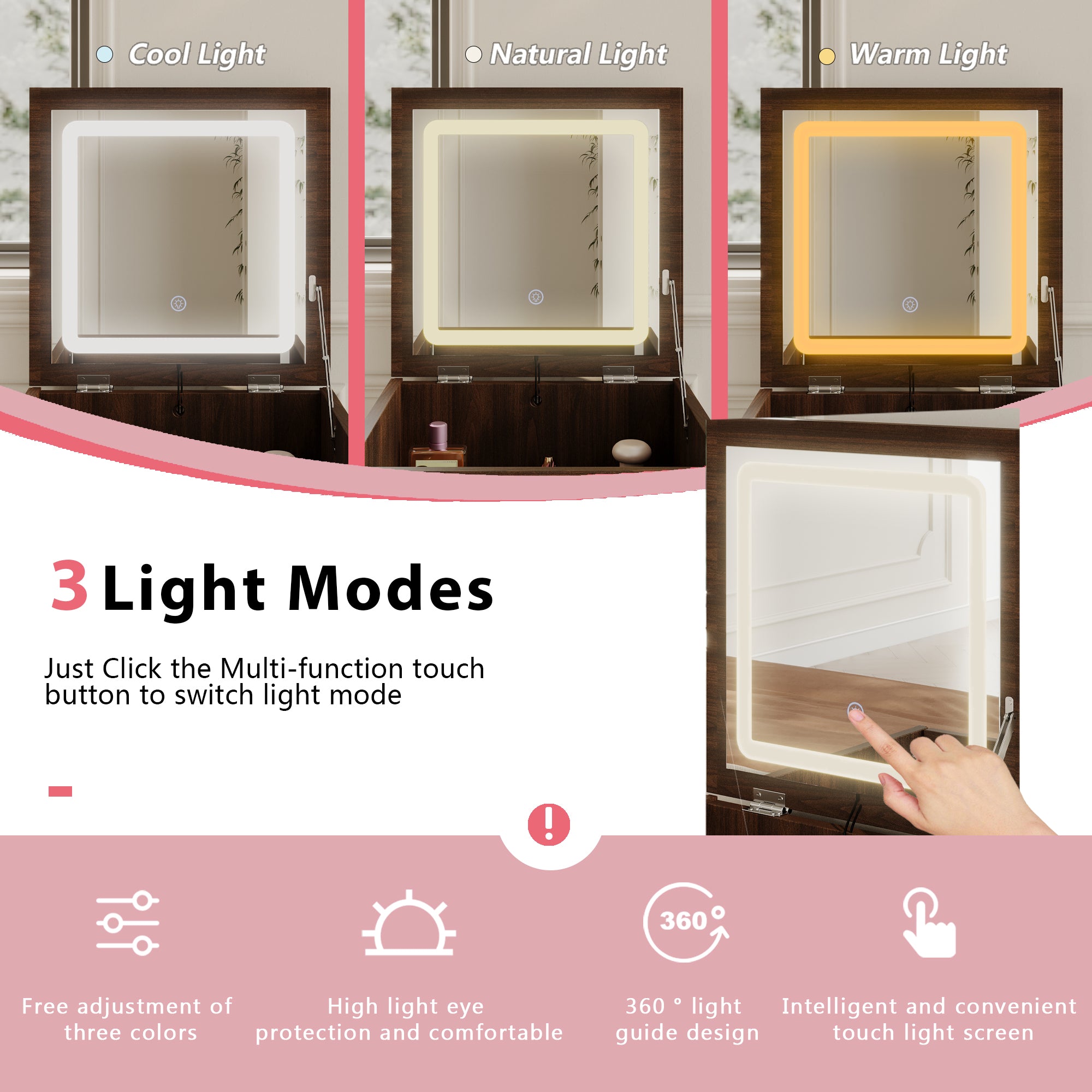 Movable Vanity Table With LED Mirror