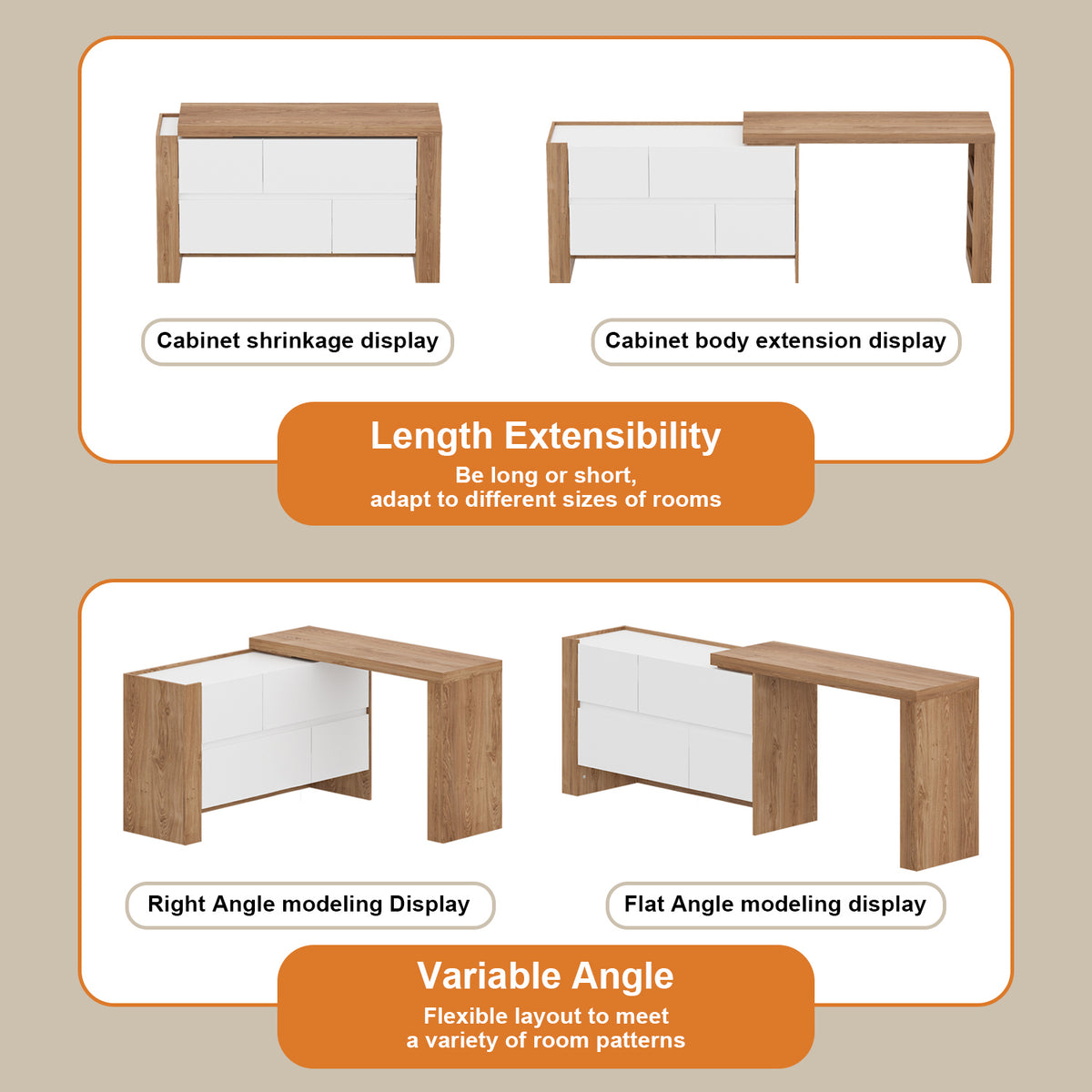 39.4" L-Shaped Modern Vanity Set with 4-Drawer Chest