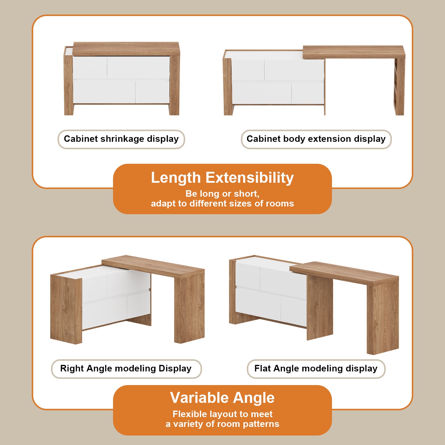 L-Shaped Modern Vanity Set with Adjustable Storage and 4 Drawer Chest