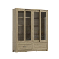 63" Modern Rustic Wood China Cabinet with 2 Drawers and 4 Sliding Glass Doors