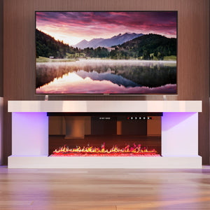66.5 inches Modern Minimalist Minimalist White TV Stand With Electric Fireplace And Light