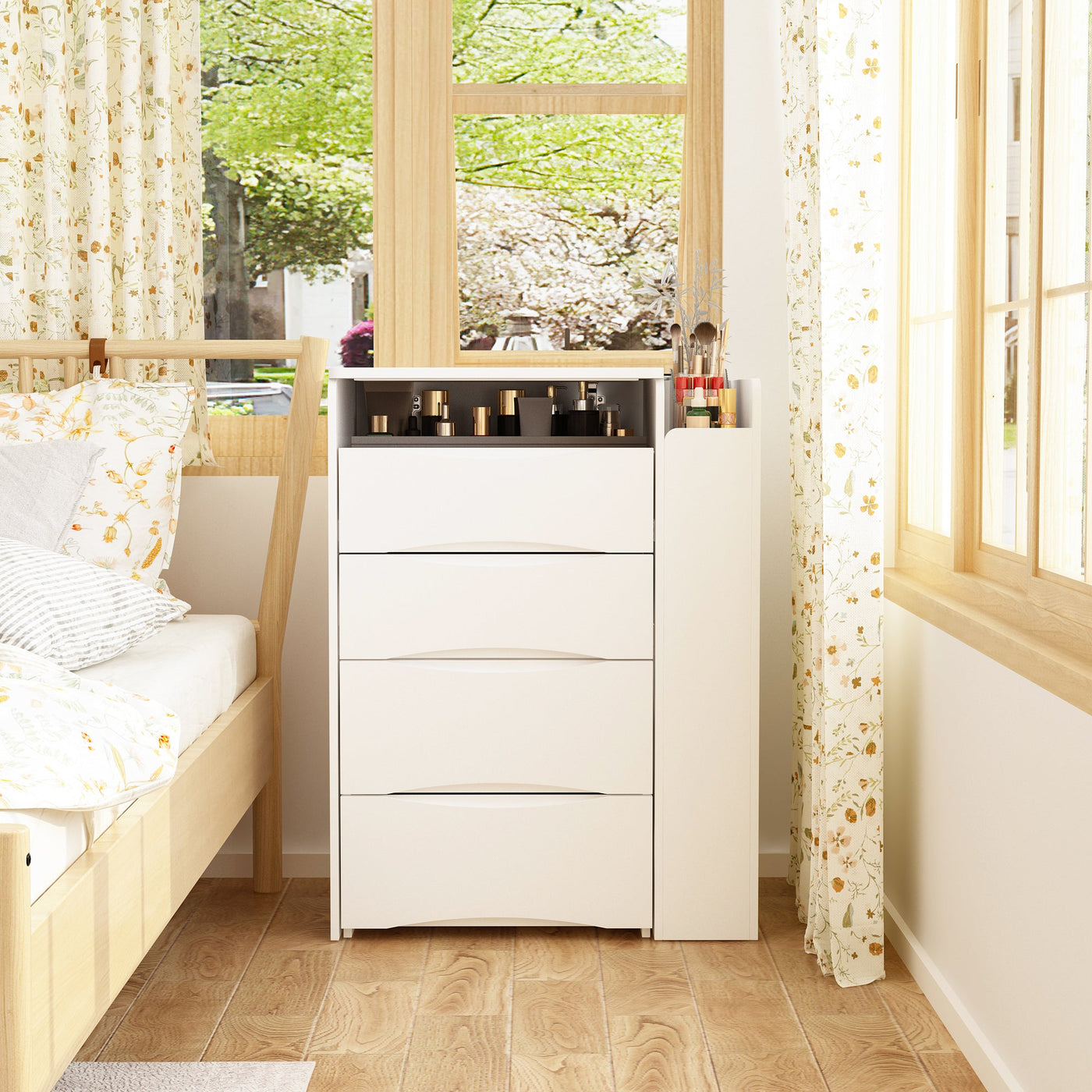 24.1" Modern White 3 Drawers Flip Top Makeup Vanity Table with Storage Stool