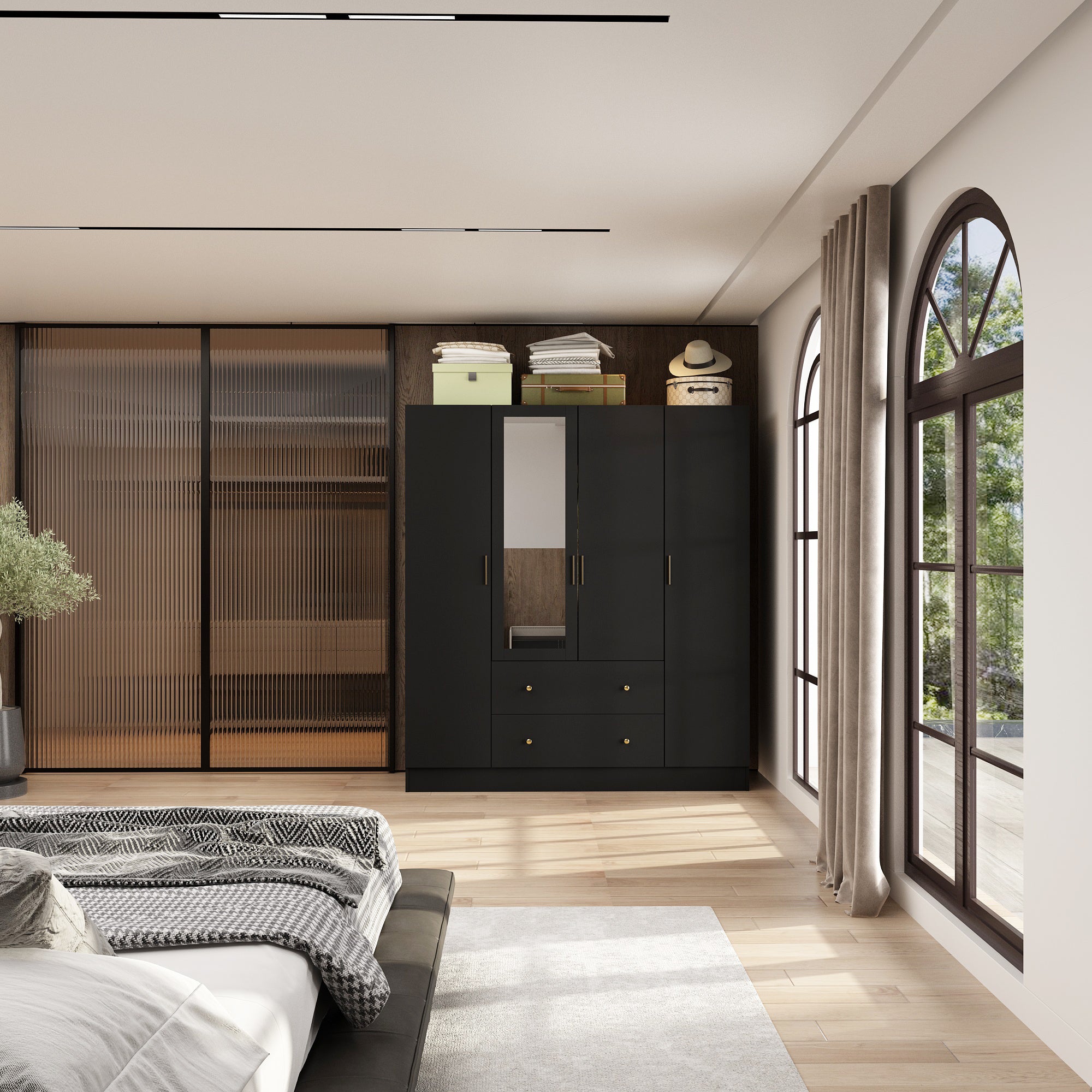 Wardrobe Multifunctional Large Storage Cabinet Armoire with Mirror