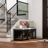 47.2" Modern Black Bed Bench Dog Crate with Cushion