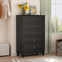 31.5" Modern Minimalist Black Modern Wood Cabinet Display Table Vertical 5-Drawer Dresser