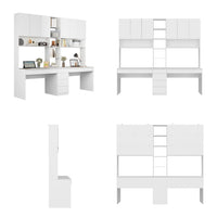 94.5" Modern White Desk with Hinged Doors and Pull-out Drawers