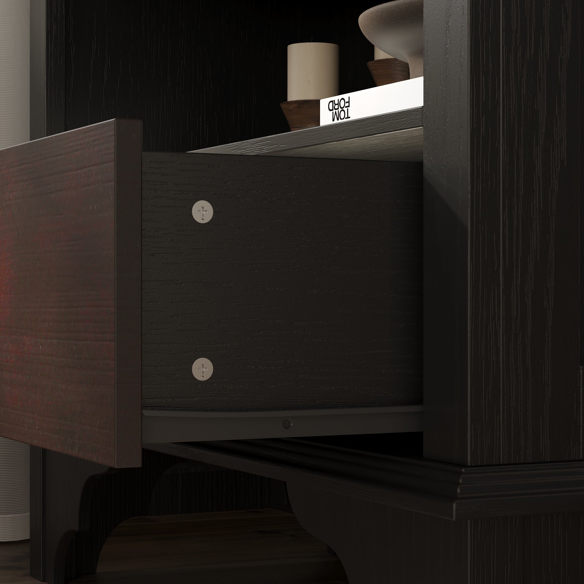 Display Cabinet With Tempered Glass Door And Exquisite Carvings