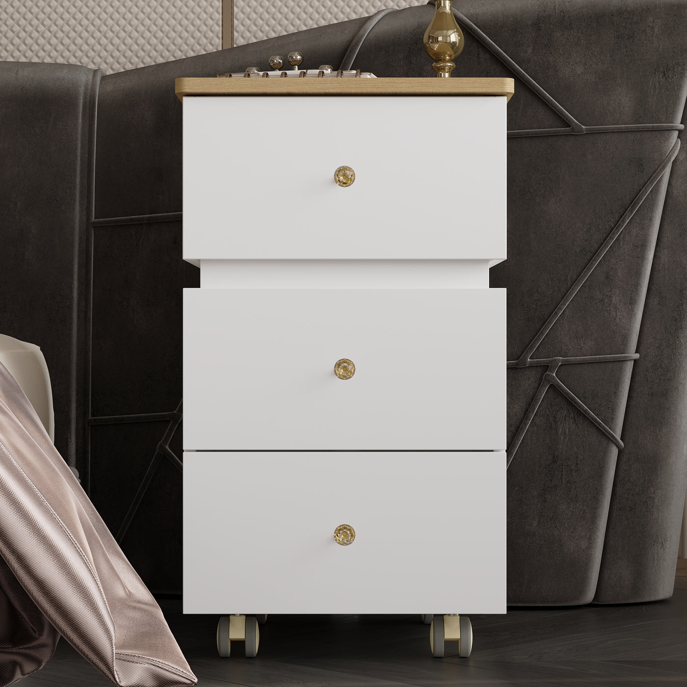 23.6" 360° Rotating White Makeup Vanity with Flip-Top LED Mirror & Adjustable Height