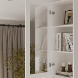 15.7 inch Modern White 5-Tier Slim Bookcase with Tempered Glass Door