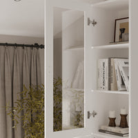 15.7" Modern White 5-Tier Slim Bookcase with Tempered Glass Door