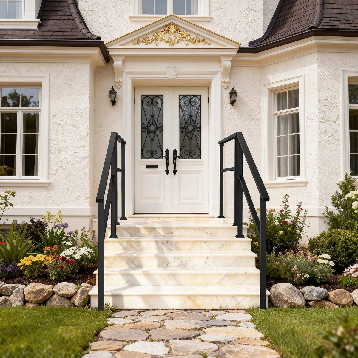 68.5" Modern Matte Black Stair Banister (Set of 2)