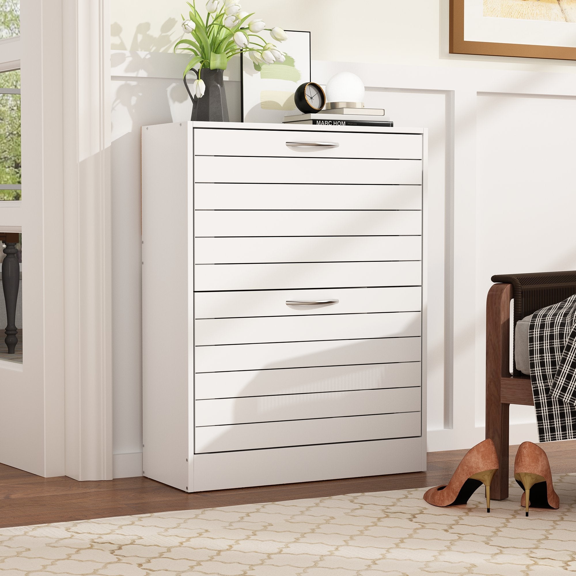 Shoe Cabinet with 2 Flip Drawers 2-Tire Shoe Storage Cabinet for Entryway